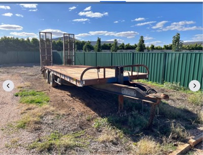 2001 tandem beavertail tag trailer, 16 t capacity claimed, 7.5 m deck
